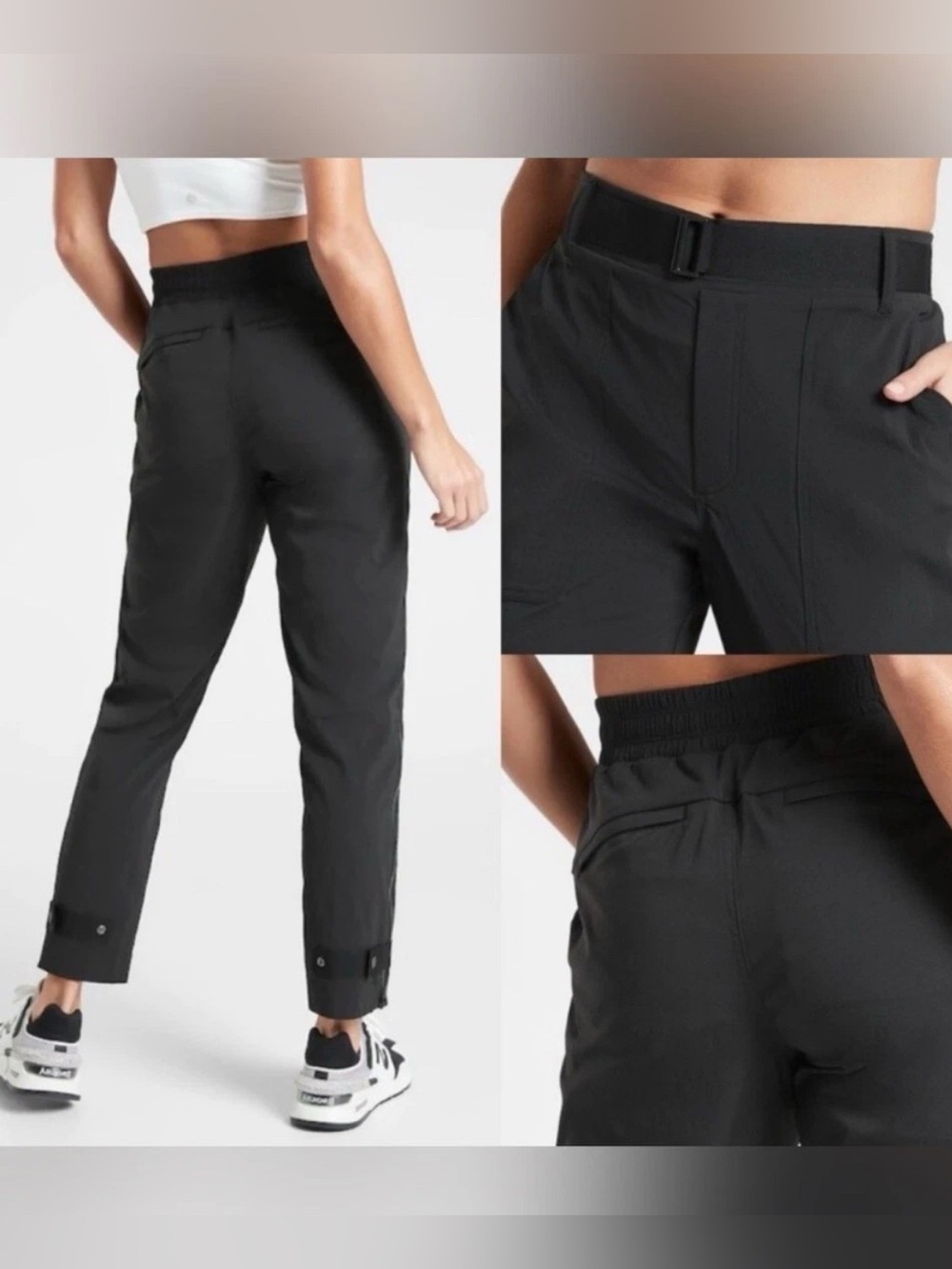 Athleta Trekkie Belted Hike Pants Black Ripstop Ankle Zip Outdoor Women Size 4